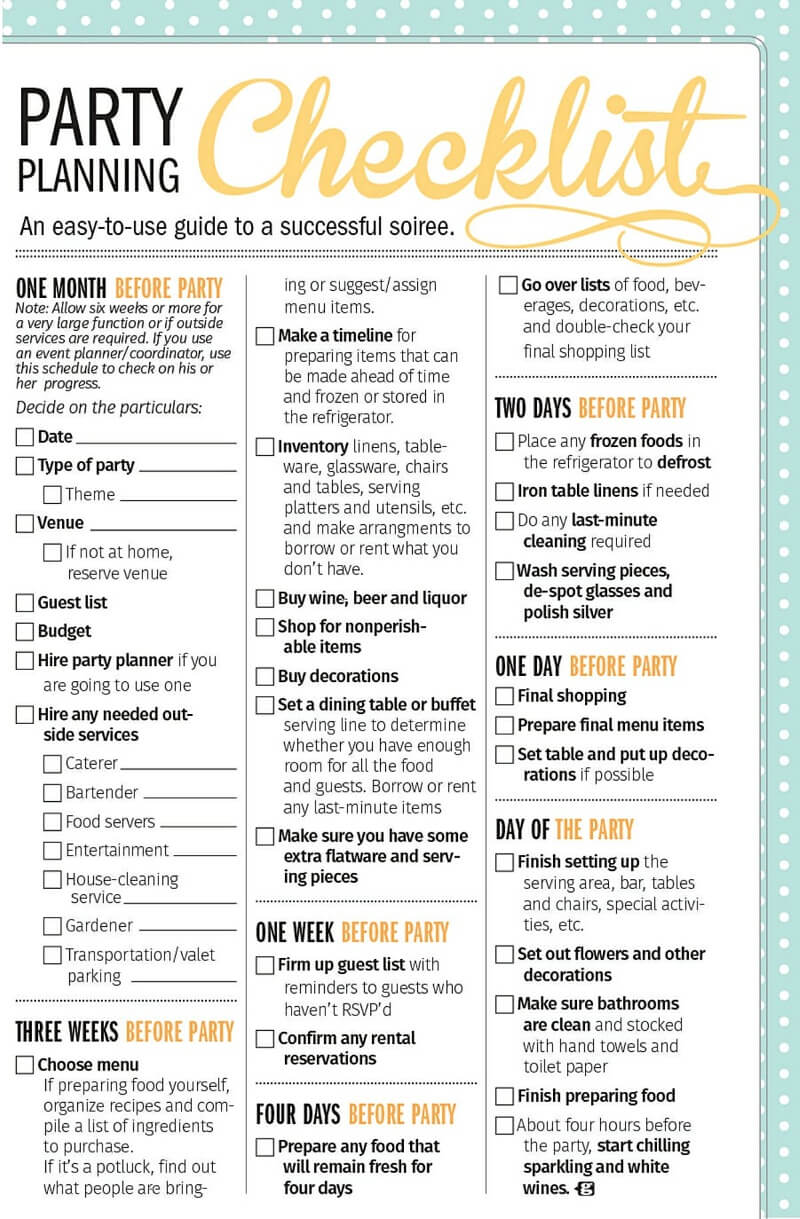 Party Checklist - all in fun